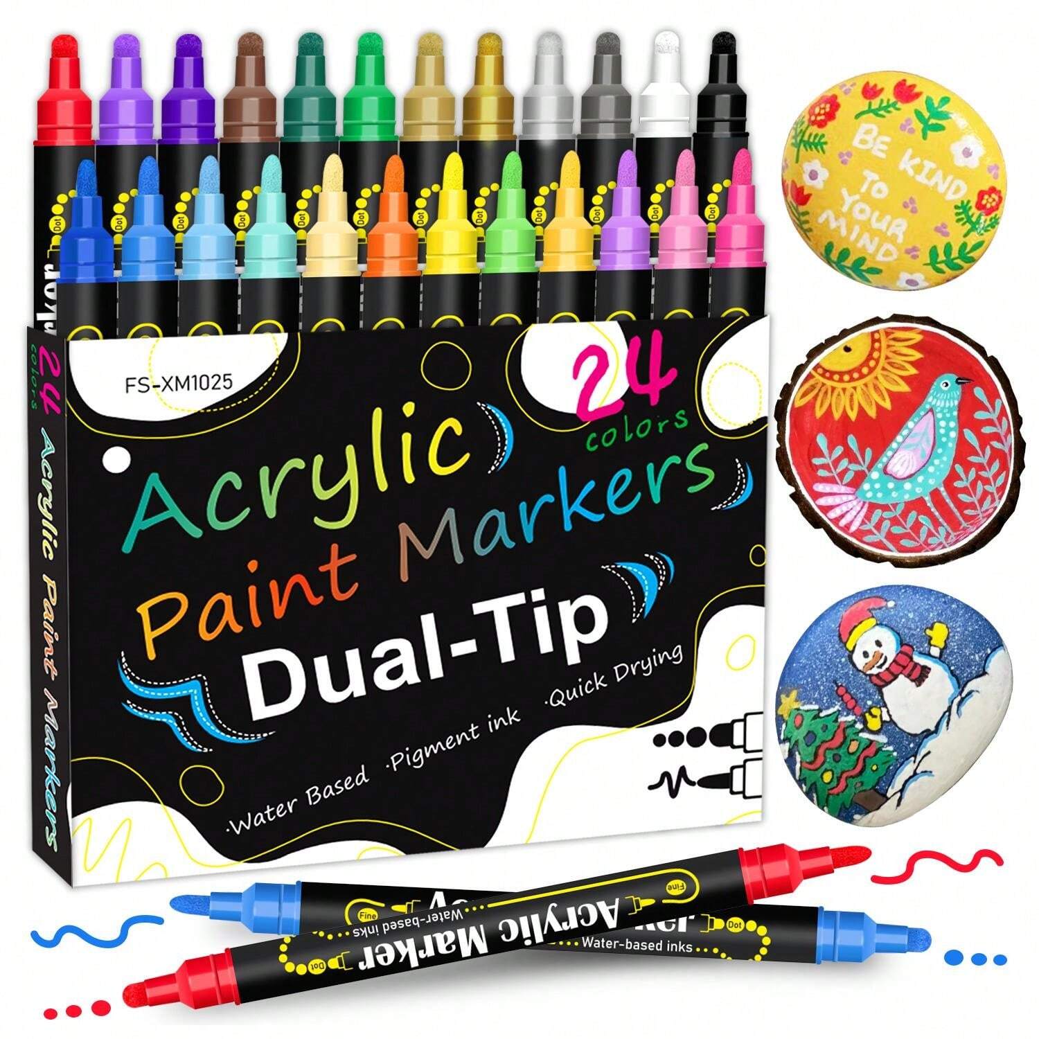 24 Pcs DoubleEnded Acrylic Paint Markers, Extra Fine And Chisel Tips