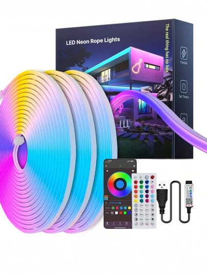 1 Neon Rope Light, LED Strip Light With App Control, 44 Key Remote Control, Music Synchronization, Flexible DIY Design, Suitable For Bedroom, Living Room, Games, Party Decoration Holiday Decoration Christmas