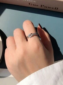 1 chiếc nhẫn Cubic Zirconia xoắn chéo sang trọng, màu bạc đồng, hàng ngày, tiệc tùng, đám cưới - Bạc - Xem 5