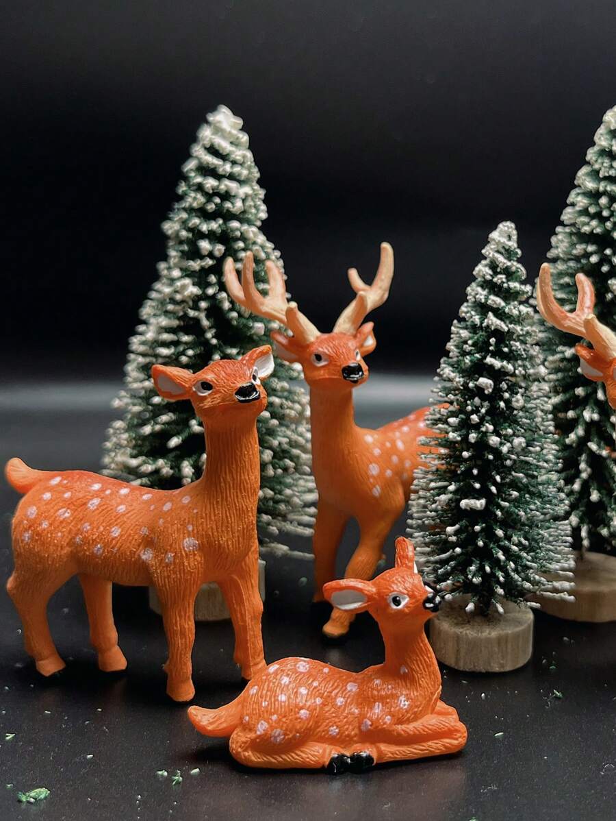 3pcs/5 Pcs Retro Imitation Deer Antlers Reindeer Tree Statue Decorations Colorful Resin Mini Deer Statues Mini Tree Ornaments Crafts Very Suitable For Decoration And Display Best Gifts Birthday