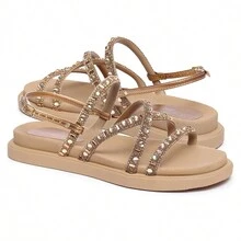 Women's Comfort Papete Sandal Soft Sole Straps Rhinestones Differentiated Stones Easy Fit Buckle Ankle Strap - Màu nâu  Mocha - Xem 5