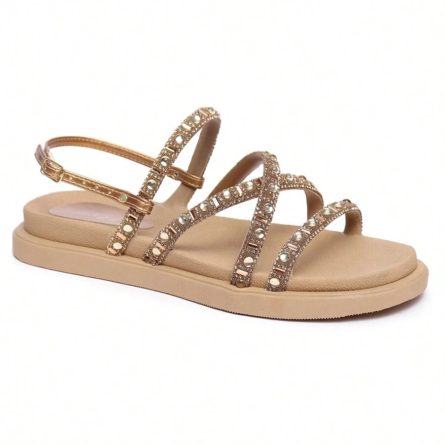Women's Comfort Papete Sandal Soft Sole Straps Rhinestones Differentiated Stones Easy Fit Buckle Ankle Strap - Màu nâu  Mocha - Xem 1