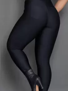 Women's Thick Skinny Pants With Belt High Waist Winter 2024 - 黑色 - 查看 2