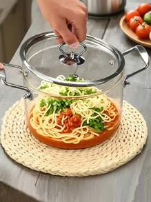 APPKER 1PC, 2.5L/3.5L, Glass Saucepan For Cooking, Clear Glass Stovetop Cooking Pot With Lid And Steel Handle, Big Glass Simmer Pot For Home Kitchen Restaurant Glass Cookware Stove Seafood Boil