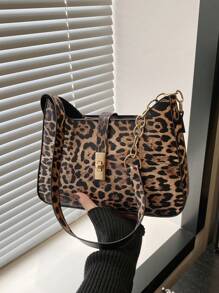 1 pièce Sac Hobo imprimé léopard Vintage minimaliste avec décoration crochetée, sangle d'épaule réglable, sac croissant, convient pour les rendez-vous, les sorties et les fêtes.