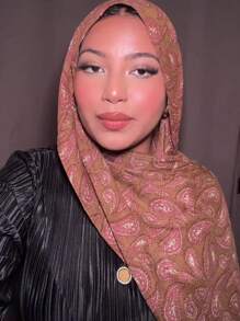 1 件女士波西米亚水彩印花头巾，休闲街头风格 Modele 头巾，适合日常穿着，秋季 - 粉紅棕色 - 查看 4