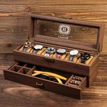 Personalized Men's Watch Box | With Drawer Watch Display Case For 3 6 12 Watches |Men Watch Box|Anniversary For Him Personalized Brown Watch Box For 3 6 10 Slot Watches, Watch Storage, Husband's Gift For Her, Friends, Workers For Anniversaries, For Valentine's Day Mother's Day Birthdays Children's Day Graduation Weddings Father's Day Housewarming School, Home, Office Back To School