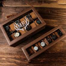 Personalized Men's Watch Box | With Drawer Watch Display Case For 3 6 12 Watches |Men Watch Box|Anniversary For Him Personalized Brown Watch Box For 3 6 10 Slot Watches, Watch Storage, Husband's Gift For Her, Friends, Workers For Anniversaries, For Valentine's Day Mother's Day Birthdays Children's Day Graduation Weddings Father's Day Housewarming School, Home, Office Back To School