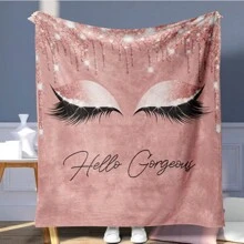 1pc Cute Makeup Art Lash Pattern Plush Throw Blanket, Soft Flannel Blanket For Sofa/Bed, Autumn Blanket, Fuzzy Blanket, Bedding, Sofa Cover, Soft Blanket, Personalized Blanket, Great For Thanksgiving, Valentine's Day Gifts