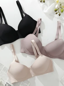 3pcs/Set European Style Wireless Push-Up Seamless Bra, Lift And Support, Ribbed Thin Cup With Stitching - Multicolor - View 5