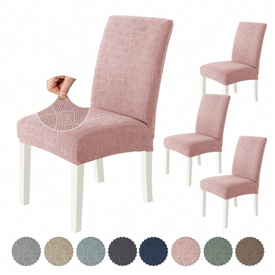 CYCMACO Chair Covers With Backrest 4/6 Pieces, Kitchen Chair Covers, Stretch Chair Cover, Universal Dining Room Chair Covers, Washable Removable, Easy To Clean - 乾枯玫瑰色 - 查看 1