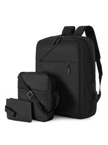 Travel Backpack Laptop Backpack 3-Piece Set Waterproof Anti-Theft Backpack With USB Interface Gray - Black - View 1