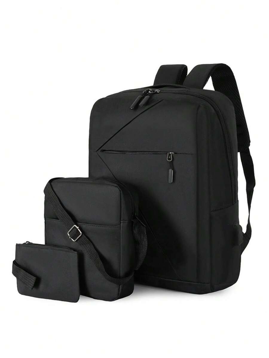 Travel Backpack Laptop Backpack 3-Piece Set Waterproof Anti-Theft Backpack With USB Interface Gray - Black - View 1