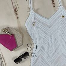 Beach Cover-Up With Fringes And Ocean Waves - White - View 2