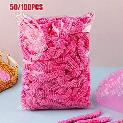 5/50/100个装一次性浴帽，透明塑料发帽，女士防水浴帽，酒店旅行必备配件，深层护发和清洁产品