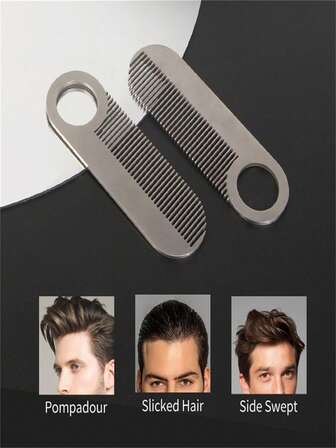2/1pc Stainless Steel Beard Comb Styling Comb Metal Fine Teeth Portable Mini Pocket Styling Beard Cleansing Comb For Oily Hair Men