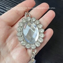 1条水晶水钻链条肩带，可替换肩带，适用于手提包、托特包、斜挎包，银色，DIY配件 - 銀色 - 查看 7