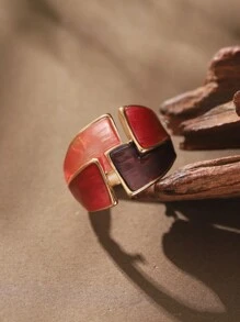 1 Peça Fashionable, Anel Vintage Elegante, Original Criativo Colorido de Esmalte e Liga de Zinco Assimétrico Geométrico Flexível Ajustável, Adequado para Uso Diário de Mulheres, Festa, Presente do Dia das Mães