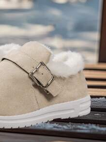 2024 Winter New Suede One-Buckle Round Toe Beige Snow Boots, Unisex Short Boots With Fur Lining, Comfortable And Durable Warm Shoes, Suggest Size Up One - Beige - View 5