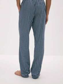 男士休闲格子裤，带侧袋，宽松家居裤，舒适家居和瑜伽裤（不含上衣） - 藍白色 - 查看 6