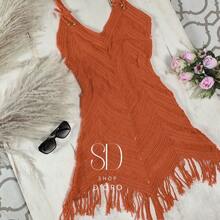 Beach Cover-Up With Fringes And Ocean Waves - Orange - View 1