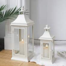Lot de 2 lanternes à bougies d'extérieur de 50 cm et 33 cm de haut, lanterne tour suspendue vintage, bougeoir en métal pour jardin, salon, intérieur, extérieur, fêtes, mariages, balcon (blanc) - Blanc - Voir 2