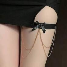 带链子和蝴蝶结的时尚可调节吊袜带 - 女士性感内衣配饰，高弹力涤纶，非常适合派对 - 彩色 - 查看 6