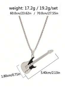 1 件新款欧美流行嘻哈摇滚音乐吉他吊坠项链，生日珠宝礼物，男女通用休闲街舞钛钢耐用长毛衣链