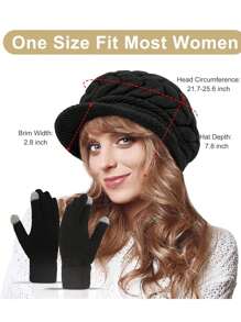 2 piezas Conjunto de gorro y guantes de punto para mujer, gorro de punto casual de moda, adecuado para uso diario en otoño/invierno, viajes al aire libre, senderismo, esquí, ciclismo, escalada, accesorios de invierno, atuendos de invierno