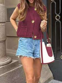 Women's Fashionable Casual Loose Versatile Commuting Simple Thick Needle Sweater Vest Tops
