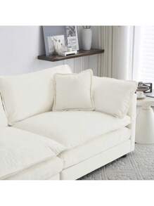 Mid-Century Modern Couch 3-Seater Sofa With 2 Armrest Pillows And 3 Toss Pillows, Couch For Living Room White Chenille,FurniHub