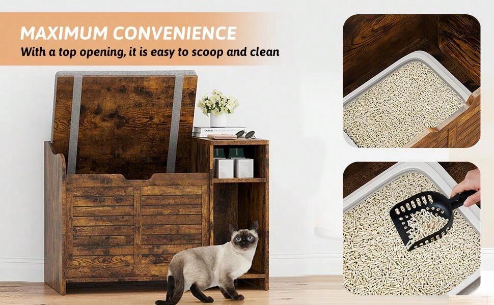 Garvee Litter Box Enclosure With Top Opening And Cushion, Hidden Cat