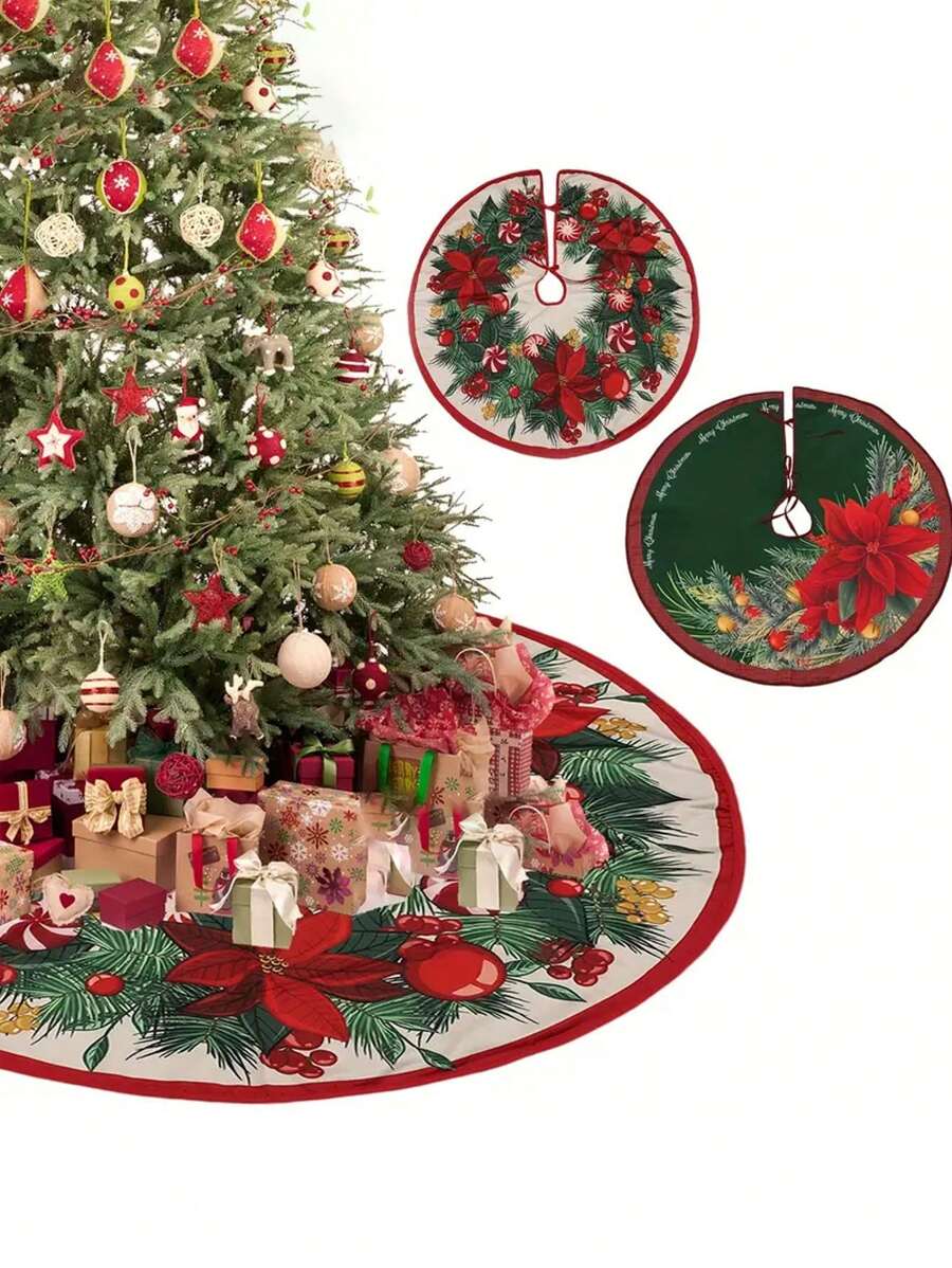 Jupe de sapin de Noël avec impression de dessins animés - Décoration de fête de Noël en polyester de 35 pouces pour la maison, le salon et les thèmes de fêtes à la ferme - Fermeture élégante par lien - 1 pièce