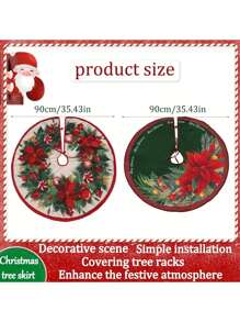 Jupe de sapin de Noël avec impression de dessins animés - Décoration de fête de Noël en polyester de 35 pouces pour la maison, le salon et les thèmes de fêtes à la ferme - Fermeture élégante par lien - 1 pièce