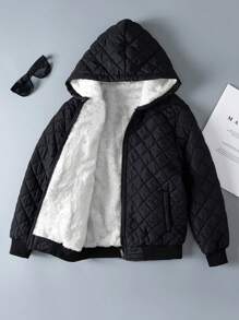 1pc Tween Boy Soft Thermal Lined Casual Outdoor Solid Color Hooded Jacket, Back To School, Winter