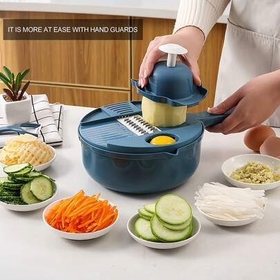 PANCERKA Máy thái rau củ đa năng 7 trong 1 có rổ thoát nước, bộ dụng cụ nhà bếp, máy cắt rau củ, máy thái khoai tây, hành tây cầm tay với 3 lưỡi dao.