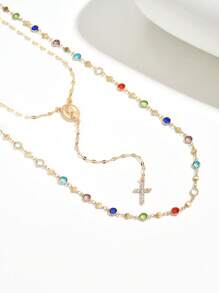 2pcs/Set Stylish Y-Shape Long Chain Necklace With Retro Cross Pendant, Classic Women Sweater Chain, Great For Layering Or Wearing Individually