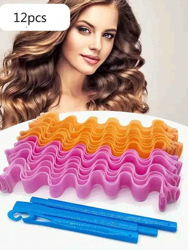 12 pièces Bigoudis sans chaleur - Kit de coiffure magique pour la nuit, confortable, parfait pour les cheveux bouclés, accessoires roses