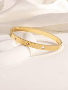 1 chiếc vòng tay bằng thép không gỉ trang trí bằng đá Rhinestone thời trang làm quà tặng trang sức chống thấm nước và chống mài mòn tinh tế - Bộ trái tim 4mm đính kim cương - Xem 4