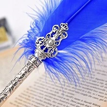 1pc沾水笔钢笔礼物欧式复古英伦羽毛笔学生礼盒套装年会礼物送人 - 彩色 - 查看 4