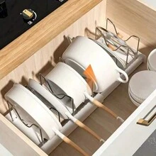 1pc Stretchable Kitchen Organizer Rack, Pot Lid Holder, Cutlery Drainer, Cookware Storage Shelf, Can Be Placed On Countertop Or Drawer, Space-Saving And Multi-Functional Storage Rack