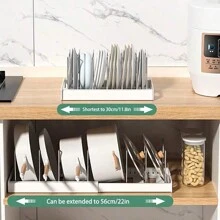 1pc Stretchable Kitchen Organizer Rack, Pot Lid Holder, Cutlery Drainer, Cookware Storage Shelf, Can Be Placed On Countertop Or Drawer, Space-Saving And Multi-Functional Storage Rack