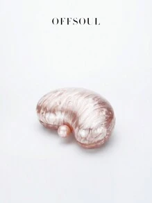 大理石亚克力晚装包 2024 新款椭圆佩斯利不对称形状手拿包优雅女士派对礼服硬盒包重珠宝婚礼单肩斜挎链条包 - 粉色 - 查看 3