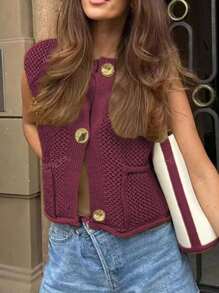 Women's Fashionable Casual Loose Versatile Commuting Simple Thick Needle Sweater Vest Tops
