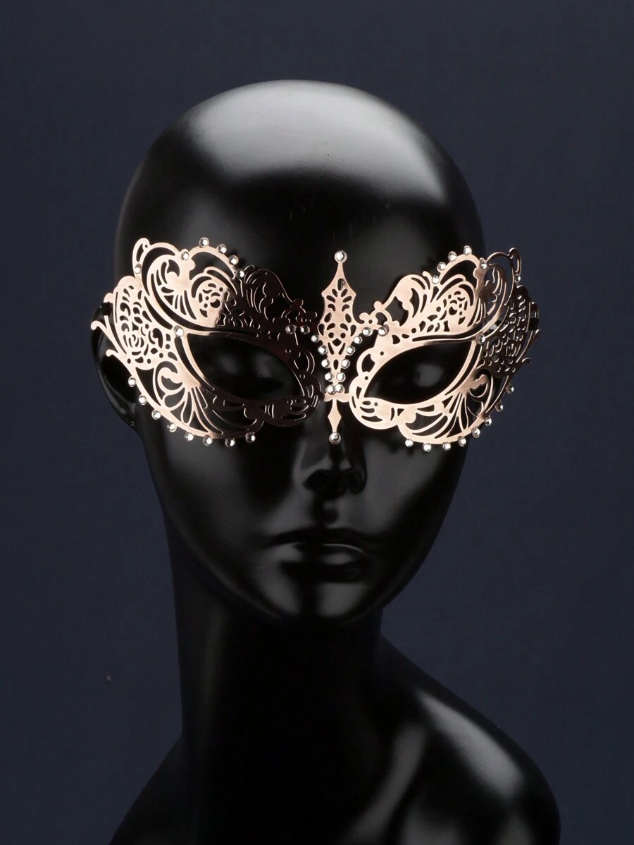 1 pieza Máscara de estilo europeo glamoroso con tono dorado y cristales brillantes, máscara veneciana dorada para mascarada, adecuada para mujeres, accesorio para fiesta de disfraces, máscara de maquillaje de baile de Halloween - 24-108 mascarillas - Ver 1