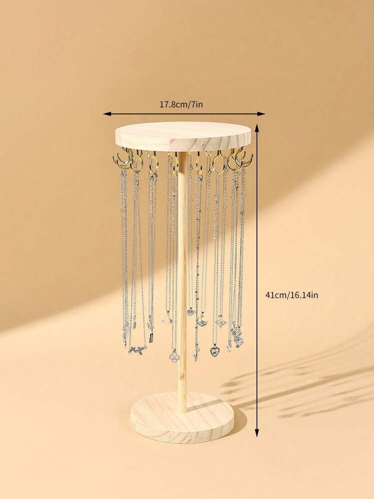 1pc Wooden Round Detachable Jewelry Display Stand, Necklace Pendant Bracelet Organizer, Simple Design, Jewelry Display Prop Sun Travel Cool Back To School - Wood Light Yellow - View 2