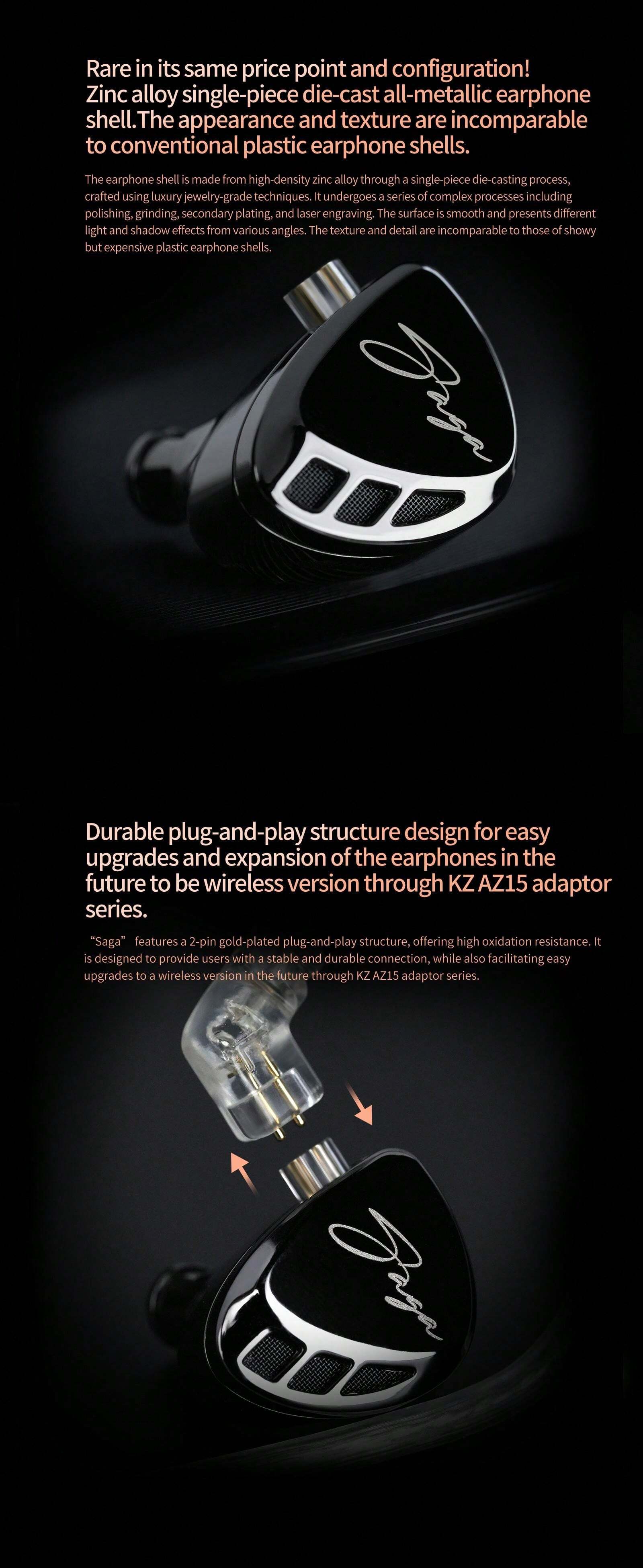 KZ Auricolari con filo KZ Saga, HIFI ad alte prestazioni, in metallo