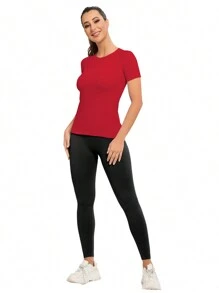 MathCat Workout Shirts For Women, Workout Tops For Women, Yoga Short Sleeve Shirts Soft Seamless Gym Shirts - 紅色 - 查看 4