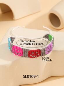 1 chiếc vòng tay hạt thủ công họa tiết hoa Bohemian thời trang độc đáo, có thể điều chỉnh dành cho phụ nữ, thích hợp để hẹn hò, đi nghỉ và đeo hàng ngày - 5 hàng - Xem 2