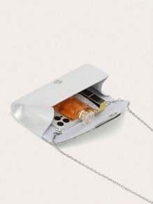 Women's Silver Rhinestone Necklace Evening Wear Metal Chain Bag 4 Pieces Women's Rhinestone Evening Wear Clutch Bag, Bridal Wedding Necklace Pendant Flash Wallet, Suitable For Party, Wedding, Ball, Dinner/Banquet, Wedding Dress, Formal Dress, Prom Dress, Birthday Dress, Party Dress